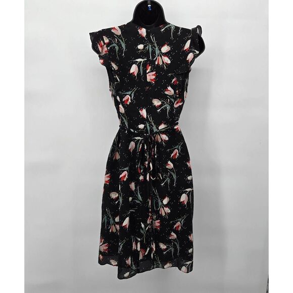 Rebecca Taylor Silk Dress Size 4 Ikat Tulip Ruffle Sleeve Floral Feminine - Picture 6 of 8